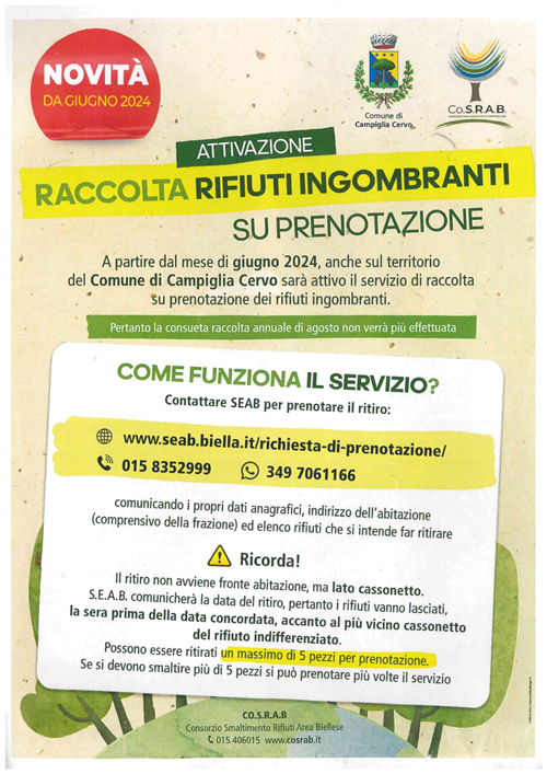 Nuovi orari centri di raccolta consortili e modalità raccolta ingombranti